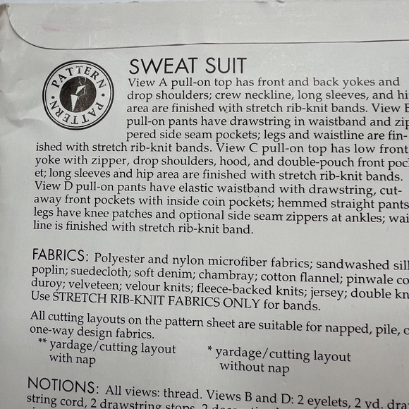Sewing Step-by-Step SweatSuit Pattern Vintage Uncut Sweatshirt Sweatpants Hoodie - Picture 4 of 5